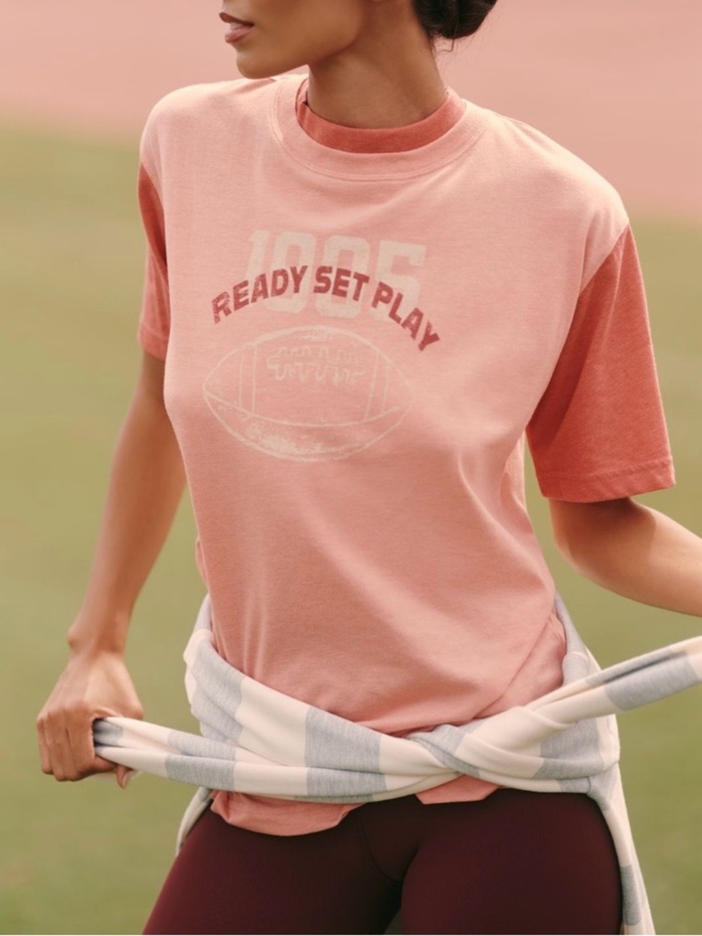 🟠NWT DAILY PRACTICE by ANTHROPOLOGIE Runner Cotton Blend Tee in Shades of Pink